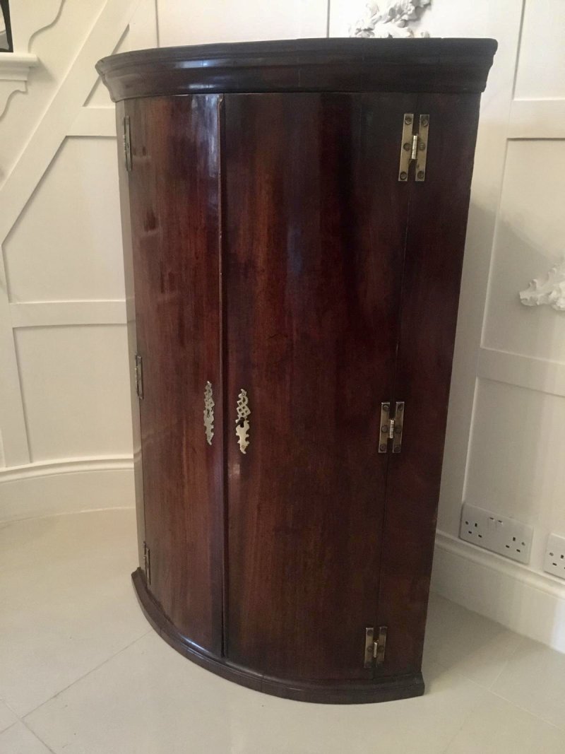 George III Mahogany Hanging Bow Front Corner Cabinet - Image 3